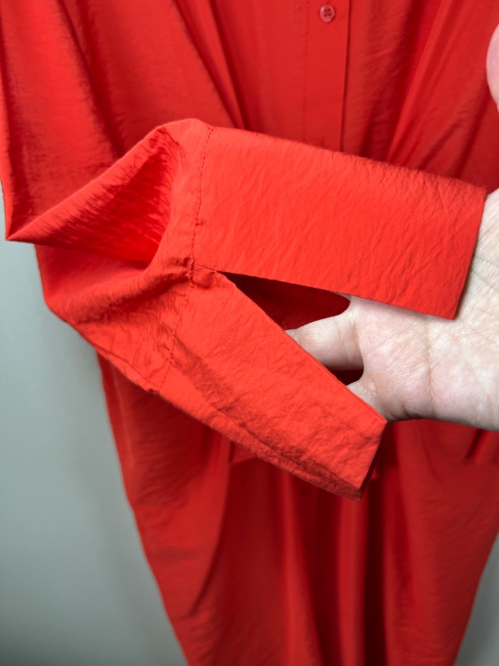 H&M Front Tie Maxi Shirt Dress Red Crinkle Fabric Oversize Unlined Side Slits XL - Picture 7 of 15